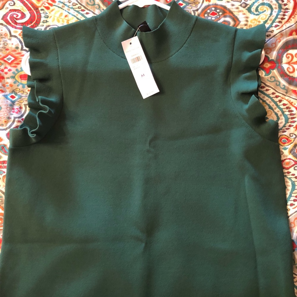 Ann Taylor green ruffle sleeveless shift dress